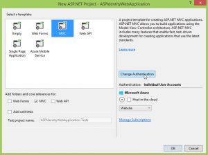 Select a template - ASPIdentityWebApplication